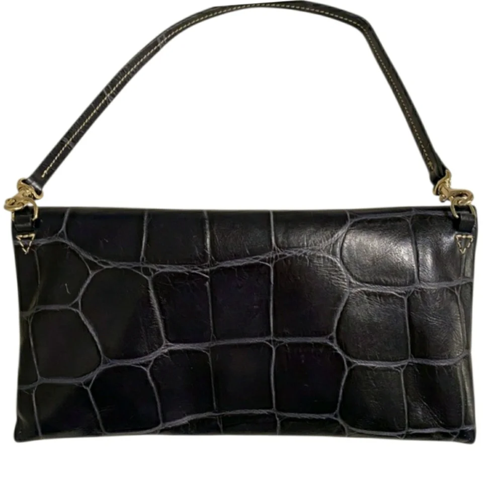 Dooney & Bourke Dennison Croc-Embossed Flap Clutch / Shoulder Bag (Dark Navy)